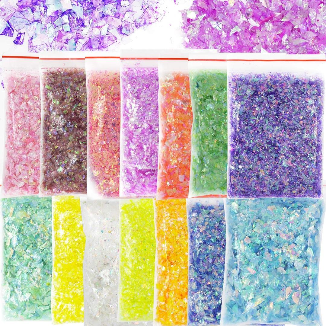Bellelfin 14 Colors Resin Chunky Glitter Flakes Irregular Iridescent Sparkles Glitters Confetti Craft Supplies for Epoxy/Tumblers/Slime, Nail Art Design