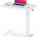 Ywin Medical Adjustable Overbed Bedside Table with Wheels, Swivel Rolling Standing Desk, Pneumatic Small Side Bed Table with Tray for Couch, Hospital, Home,Office Use,(28" W X 16" D, White)