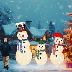 3Pcs 4.5FT 3D Snowman Christmas Decorations Outdoor with 170 Twinkling LED Lights - Large Christmas Yard Decorations for Holiday, Winter, New Year - Easy Assembly & Weatherproof