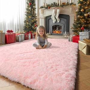 Pink Rugs for Bedroom: 4x6 Fluffy Shag Soft Washable Rug Fuzzy Plush Indoor Carpet for Living Room Kids Girls Boys Room Nursery Dorm (Pink, 4'x6')