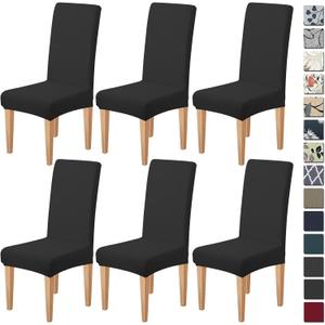 Dioxide High Stretch Chair Covers for Dining Chairs, Washable Dining Chair Covers Set of 6, Soft Dining Chairs Seat Covers, Parsons Chair Slipcover Protectors for Home Hotel Restaurant Banquet (Black)