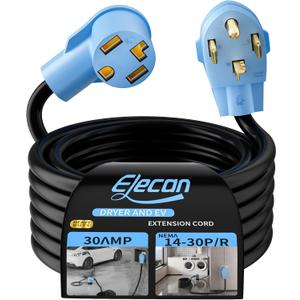 Elecan Dryer EV Extension Cord 50 FT, 4 Prong 30 Amp NEMA 14-30P to 14-30R Extension Cord Cable for Dryer Power Extension and Level 2 EV Charging Tesla,Heavy-Duty,Waterproof,10AWG 125/250V-ETL-Blue