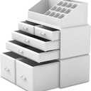 READAEER Makeup Organizer 3 Pieces Cosmetic Storage Case with 6 Drawers (White)
