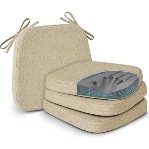 Shinnwa Dining Chair Cushions Set of 4, Patented Design Memory Foam Seat Cushions for Dining Chairs with Ties and Washable Cover, 4 Pack, 17" x 16" x 2", Natural Linen