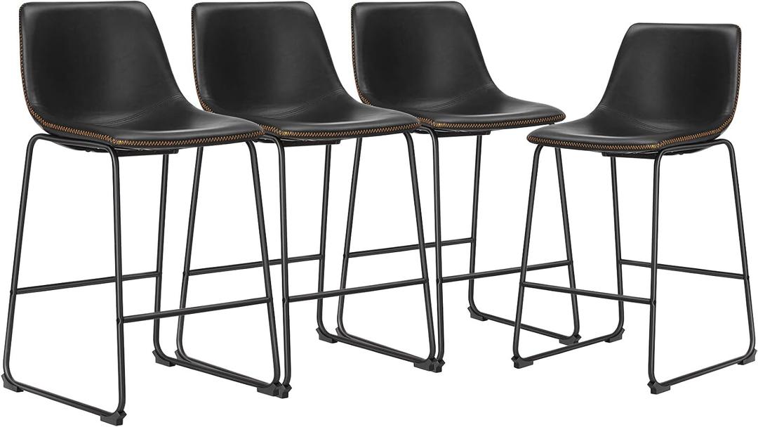 DUMOS 26 Inch Counter Height Bar Stools Set of 4, Modern Faux Leather High Barstools with Back and Metal Leg, Bar Chairs for Kitchen lsland, Black, 4 Pcs 26 In