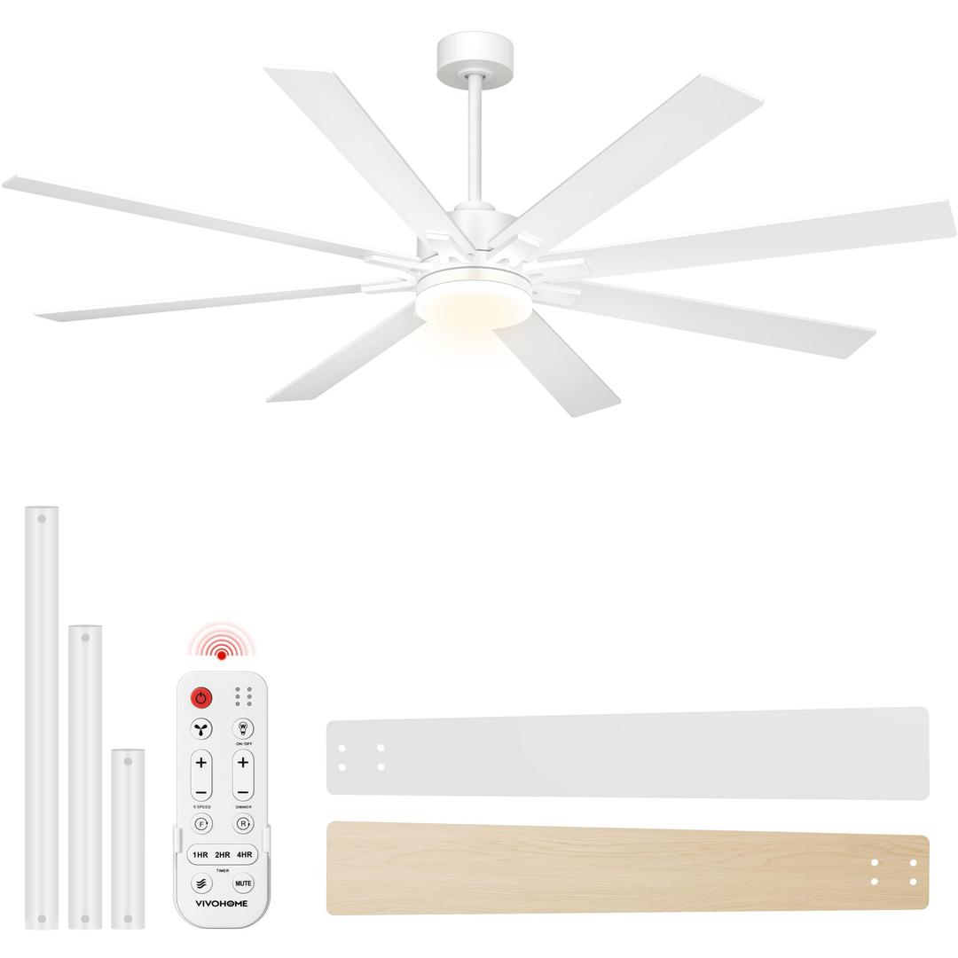 VIVOHOME 72 inch Ceiling Fans with Lights, Flush Mount Large Ceiling Fan with Remote Outdoor Indoor, for Living Room, Bedroom, Patios, 6+1 Speeds Reversible, 3CCT, Dimmable, Timer, White