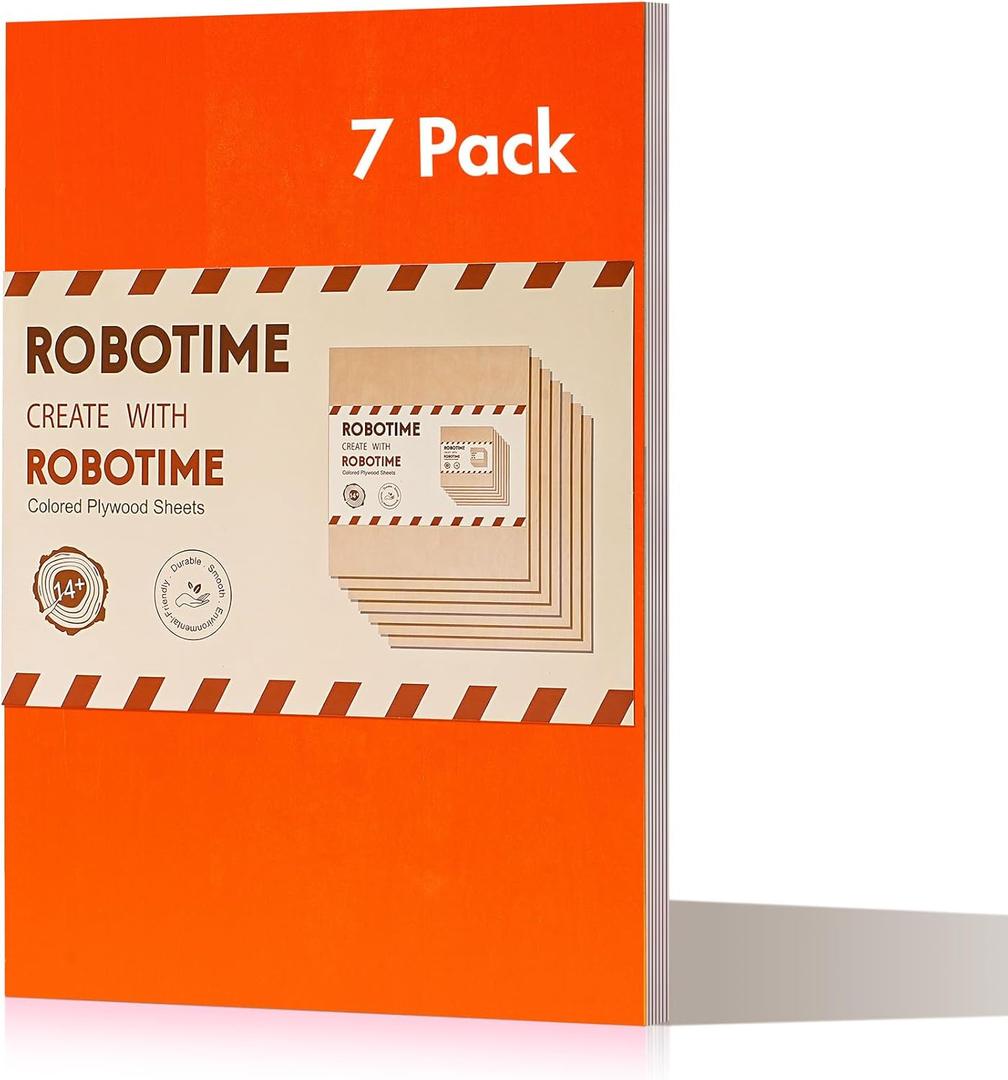 ROBOTIME 7-Pack Double-Sided Colored Basswood Sheets 1/8" - 12 x 16 x 1/8 Inch - Roller-Coated Solid Color 3mm Craft Wood Boards for Laser Cutting, Engraving & Wood Burning - Red