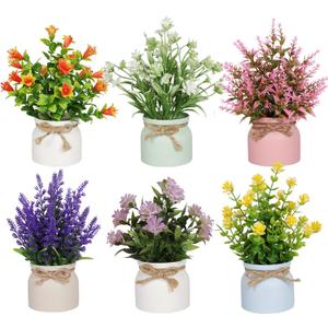 Yoratee 6pcs Artificial Pot Flowers Small Fake Plants Mini Potted Plants for Home Office Tabletop Decoration