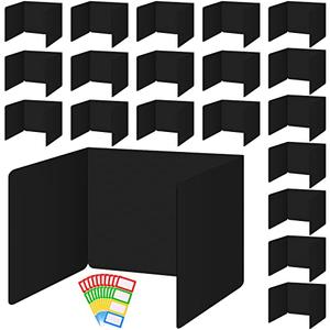 Classroom Privacy Boards for Student Desks Plastic Folders Shields Test Dividers with 40 Pieces Colorful Name Labels for School Study Reduces Distractions 14 x 17.3 x 14 Inch, Black (30 Pieces)