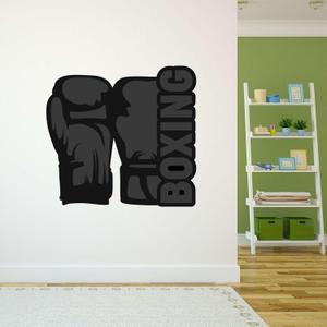 Wall Decal Boxing Cute Health Wall Sticker Word Boxing Lettering with Cute Boxing Gloves Removable - Size: 30 in(W) x 27 in(H) (Black)