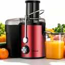 Panana Centrifugal Juicer Extractor with Wide Mouth 3 Feed Chute for Fruit Vegetable, Easy to Clean, Stainless Steel, BPA-free (Red)