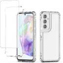 Case for Galaxy S24 FE, Crystal Full Body 3 Layer Protective Phone Cover with Tempered Glass Screen Protector, Shockproof, Anti-Yellowing, Camera Protection for Samsung Galaxy S24 FE Clear