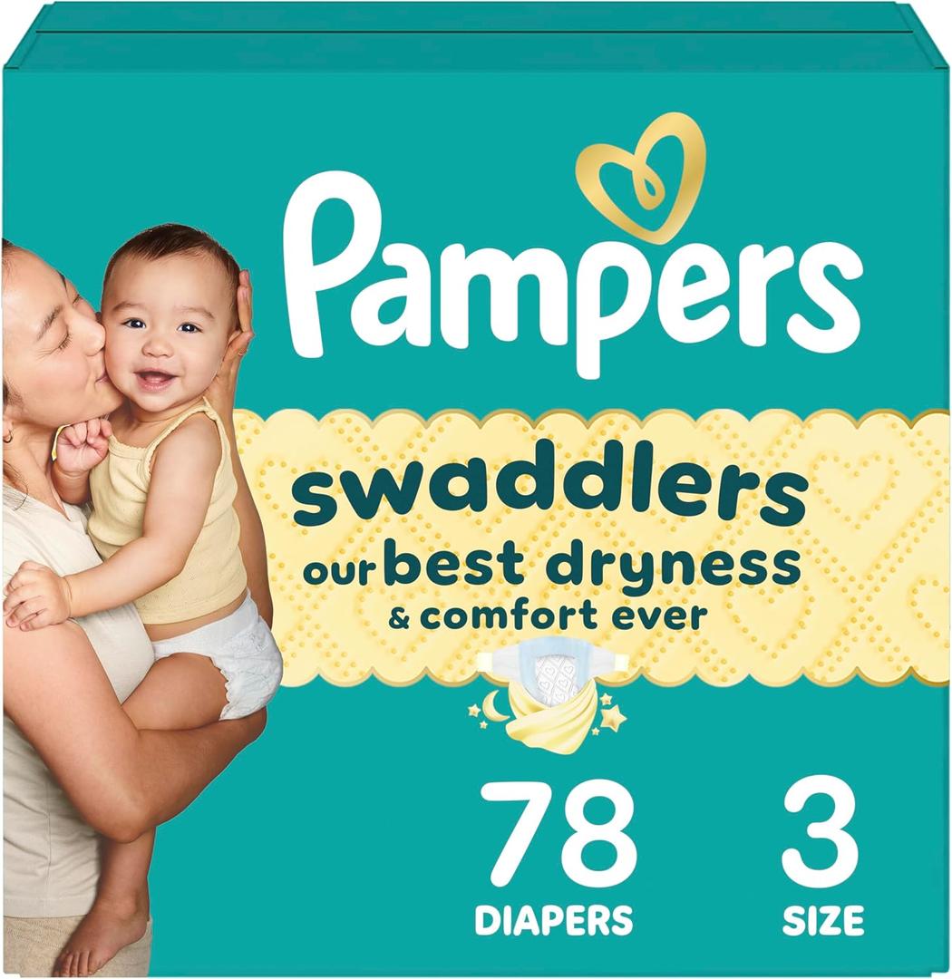 Pampers Swaddlers Diapers, Size 3 (13-26 lbs), 78 Count, Absorbent, Keeps Baby Dry and Comfortable, Skin Safe Disposable Baby Diaper