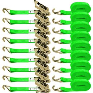 1.5 inch Ratchet Straps Heavy Duty 8 Pack 1-1/2 in x 12ft Cargo Load Tie Down Strap Double J Hook Green 2200lbs Working Load for Trucks