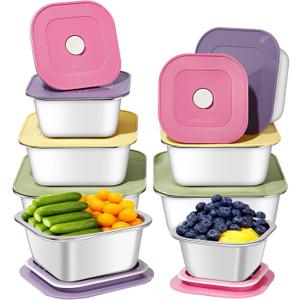 8-Piece Stainless Steel Food Storage Containers Set with 4 Colorful Lids  Airtight & Leakproof for Meal Prep, Lunch, Leftovers  BPA-Free, Dishwasher Safe  Durable Kitchen & Office Organizers