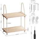 2 Tier Cubicle Shelf for Walls, 11.8" Wooden Hanging Wall Shelf with Hooks & Cotton Rope, Boho Style Office Cubicle Accessories for Work, Desk Wall Storage Organizer for Office Decor