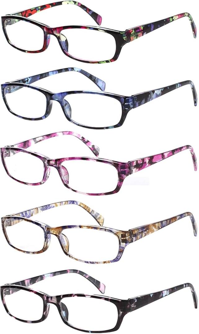 Kerecsen Reading Glasses 5 Pairs Fashion Ladies Readers Spring Hinge with Pattern Print Eyeglasses for Women (Mix Color 2, 2.75)