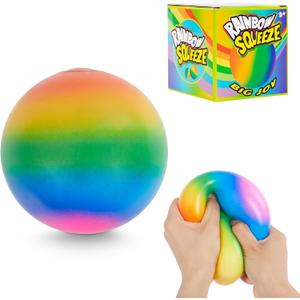 Giant 4-Inch Rainbow Stress Ball -Jumbo Big Squeeze Relief! Fills Your Entire Palm, 2X Larger Than Standard, Ultra-Soft Ball for Deep Stress Relief