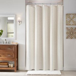 Naturoom 54 Inch Shower Curtain - Narrow Half Small Beige Linen Ultra Thick Fabric Shower Curtain Set with 10 Hooks, Natural Boho Farmhouse Rustic RV Camper Bath Curtains for Bathroom, Cream