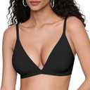 Vertvie Womens Wireless Triangle Bralette Plunge Unlined Seamless Bras No Underwire Sexy Comfortable Unpadded Everyday Bra (Medium, Black)
