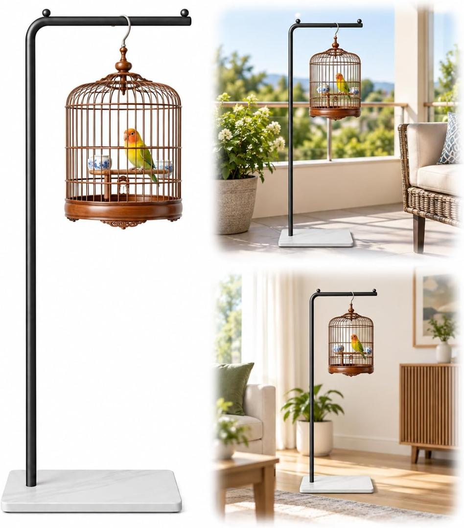 Bird Cage Stand, Hanging Bird Stand with Base, Metal Bird Cage Stand Only, 59" Tall for Parakeet Cage, Round Bird Cage, Small Bird Cages