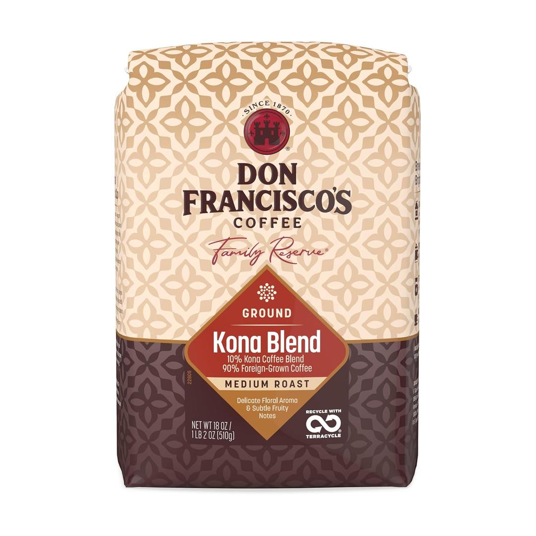 Don Francisco's Kona Blend Ground Coffee, Medium Roast, 18 OZ Bag | Ideal for French Press & Drip Coffee Maker, 100% Arabica Coffee, Easy-to-Brew Ground Coffee, Consistent Daily Brew (EXP 09/09/27)