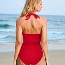 SUUKSESS Women Sexy Tummy Control One Piece Swimsuits Halter Push Up Bathing Suits (Red, XL)