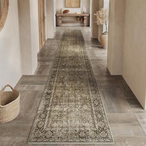 Brown Runner Rug 3x10 Vintage Area Carpet Hallway Long Indoor Kitchen Washable Living Room Low Pile Traditional Distressed Retro Accent Throw Rug Non Slip Laundry Bathroom Office Dining Room