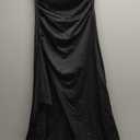 Women's Sexy Strapless Backless High Split Long Maxi Dress Ruched Off Shoulder Sleeveless Bodycon Party Cocktail Dresses (Black) Small