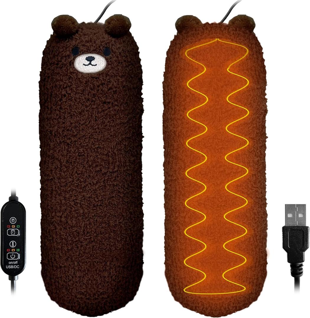 Heating Pad for Period Cramps & Menstrual Pain Relief, Cute Elephant Stuffed Animal Gift for Women Teen Girls Period Kit, Safe USB Powered Heat Pad for Car Travel (Heating Bear Brown)