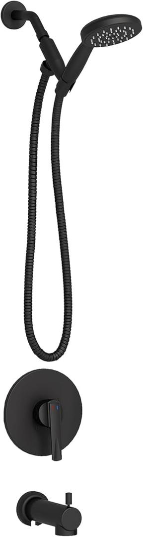 ESNBIA Bathtub Shower Faucet Set, Shower Tub KitValve Included) with High Pressure Handheld Shower Head and Tub Spout, Single-Handle Tub and Shower Trim Kit, Shower Head and handle set, Matte Black