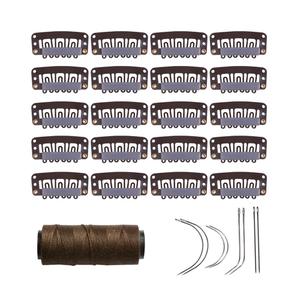 YANTAISIYU 20 Pieces 32mm U Shape Wig Clips Hairpieces Snap Clips for Hair Extensions Making Wig Accessories Set with Needle and Thread ToolsDark Brown