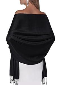 Pashmina Shawls and Wraps for Evening Dresses, Large Soft Pashminas Wedding Shawl (Black)