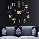 DIY Wall Clock Modern Large 3D Wall Clock Mirror Stickers Home Office Decor,Gold