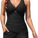 Women Tankini Swimsuit with Shorts - Two Piece Tummy Control Bathing Suit Twist Knot Swimwear 2025 with Pockets, L