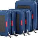 LeanTravel Premium Compression Packing Cubes for Travel - Suitcase Organizer Bags with Double Zipper & Breathable Mesh Panel - Space Saving Carry On Luggage Essentials (6-Pack, Navy Blue)