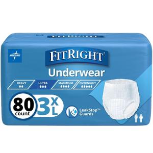 Medline FitRight Adult Incontinence Underwear, Heavy Absorbency, 3X-Large, 75"-94" Waist (20 Count, 4 Pack) (White, XXXL)
