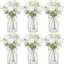 Zeyune 6 Sets Mason Jar Table Centerpiece with Artificial Peony Baby's Breath Flower Centerpieces Faux Flowers with Rope for Wedding Reception Engagement Bridal Shower Rustic Table Decor(White)