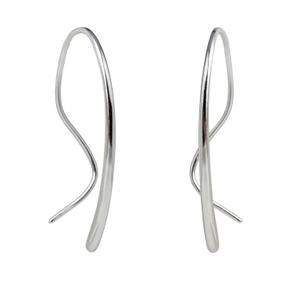 Pull Through Earrings 925 Sterling Silver Handmade Curved Open Hoops Threader Earrings for Women (White Gold Colored)
