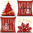 DIYDEC 8PCS Christmas Pillow Covers 18x18 inch Winter Throw Pillow Covers Red Merry Christmas Tree Snowflake Pillow Covers Gold Let it Snow Decor Cushion Case for Holiday Home Sofa Couch