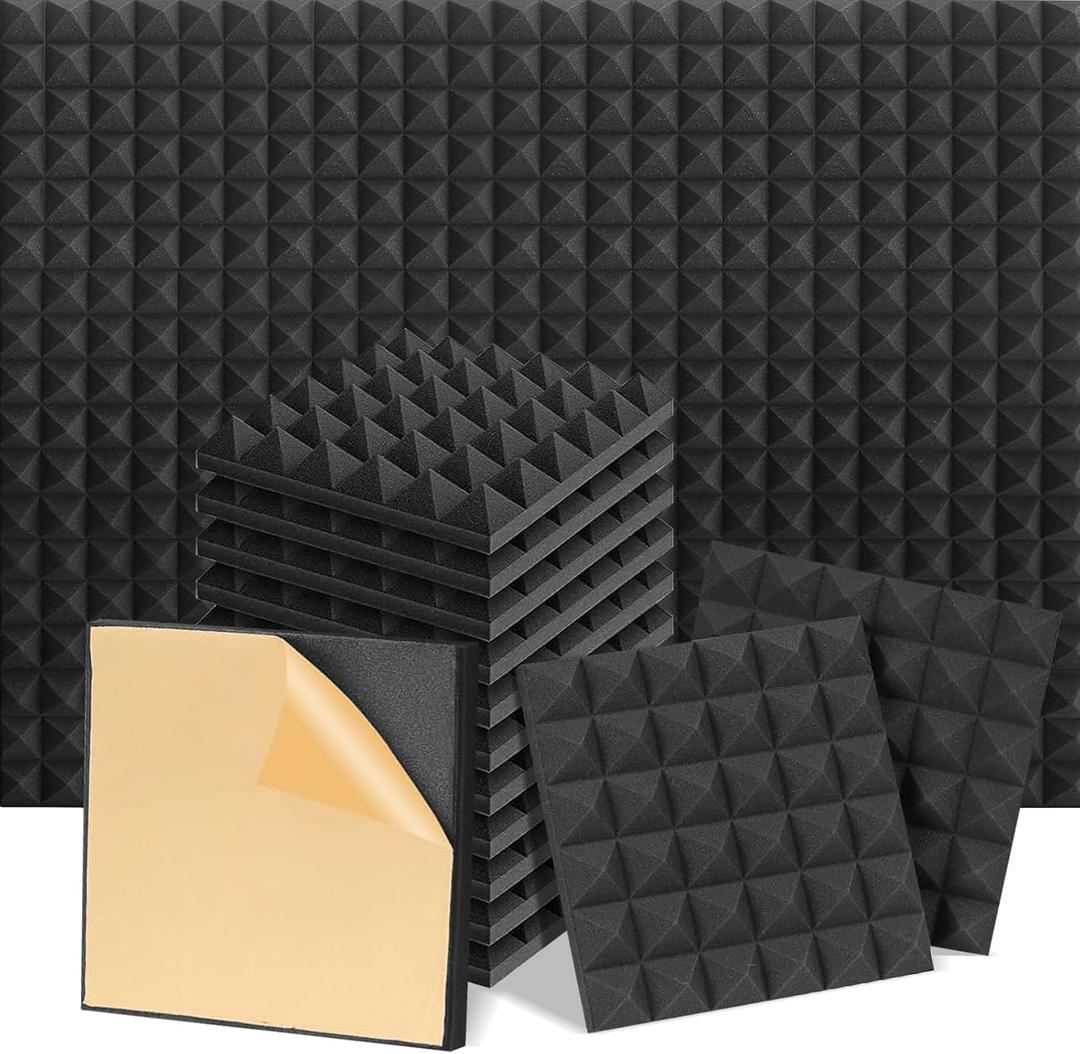Acoustic Foam Panels 12Pack, 12 x 12 x 2 Inches High Density Soundproof Proof Foam Wall Panels, Pyramid Self Adhesive Fire Resistant Noise Cancelling Wall Panels for Wall, Recoding Studio,Home,Office