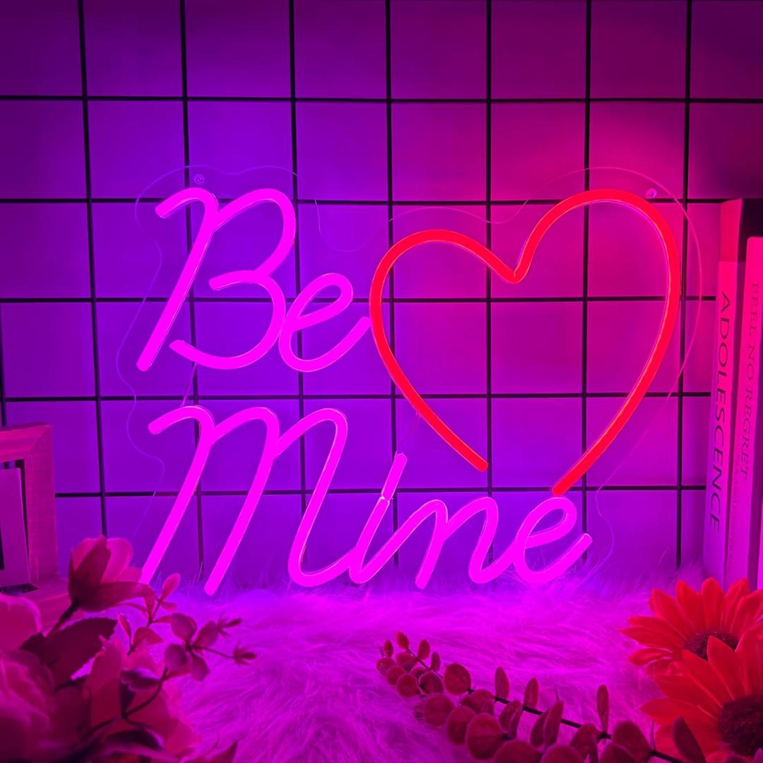 Be Mine Neon Sign for Wall Decor, Be Mine Led Signs for Home Decor, Dimmable Neon Light Sign for Bedroom, Game Room, Living Room, Bar Decoration, USB Powered Light Up Signs for Man Cave