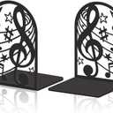 2pcs Music Book Ends Metal Heavy Duty Book Shelf Holders Music Notes Large Bookends for Shelf Decor for Office Home Library Modern Geometric Black Back to School
