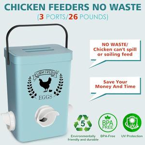 Chicken Feeder and Chicken Waterer Set (3 Gallon/26 Pounds) - Hanging Automatic Chicken Feeder No Waste - Chicken Coop Accessories - Poultry Waterer