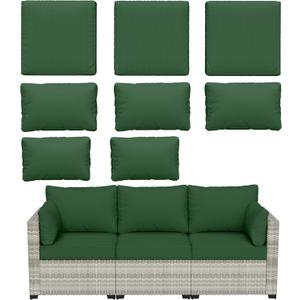 8 pcs Outdoor Cushion Slipcovers Outdoor Patio Cushions Covers Replacement Waterproof with Zipper w/3 Seat Cushion Covers and 5 Backrest Pillow Covers, Covers Only (Green)