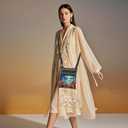 Halloween Night Adjustable Strap Crossbody Bag Glowing Jack-O-Lantern with Moonlit Forest and Bats Print for Adult Messenger Bag Halloween Party or Birthday Celebration Gift for Friend