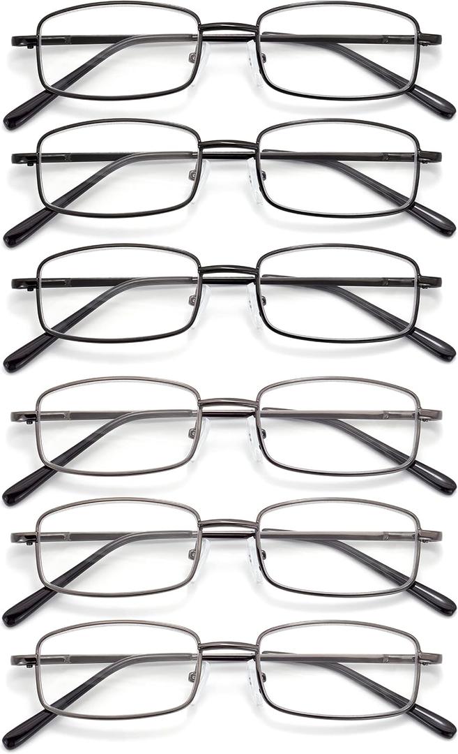 6-Pack Metal Reading Glasses Blue Light Blocking Spring Hinge Readers Lightweight Sturdy Comfortable