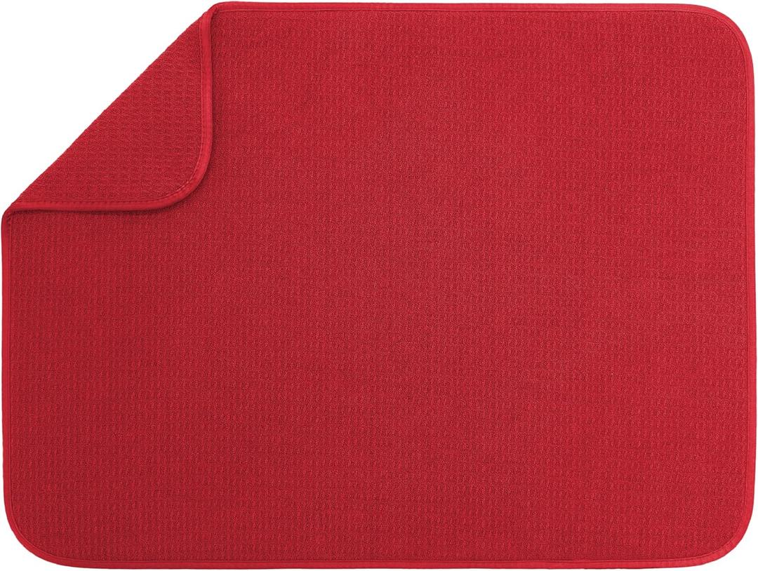S&T INC. Dish Drying Mat XL, 18 x 24, Absorbent Microfiber Kitchen Counter Mat, Dish Drying Pad for Dishes, Utensils, Pots and Pans, Extra Large, Red