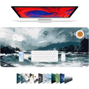Galdas Gaming Mouse Pad XXL XL Large Long Extended Big Mousepad Non-Slip Rubber Keyboard Mouse Pad with Stitched Edges for Laptop Home Office (31.5x11.8x0.08 Inch) (Ink Painting)