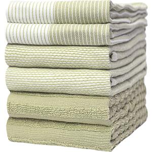 Premium Kitchen Towels (20" x 28", 6 Pack) | Large Cotton Dish Towels | Flat & Terry Highly Absorbent Kitchen Linen Set with Hanging Loop | Sage